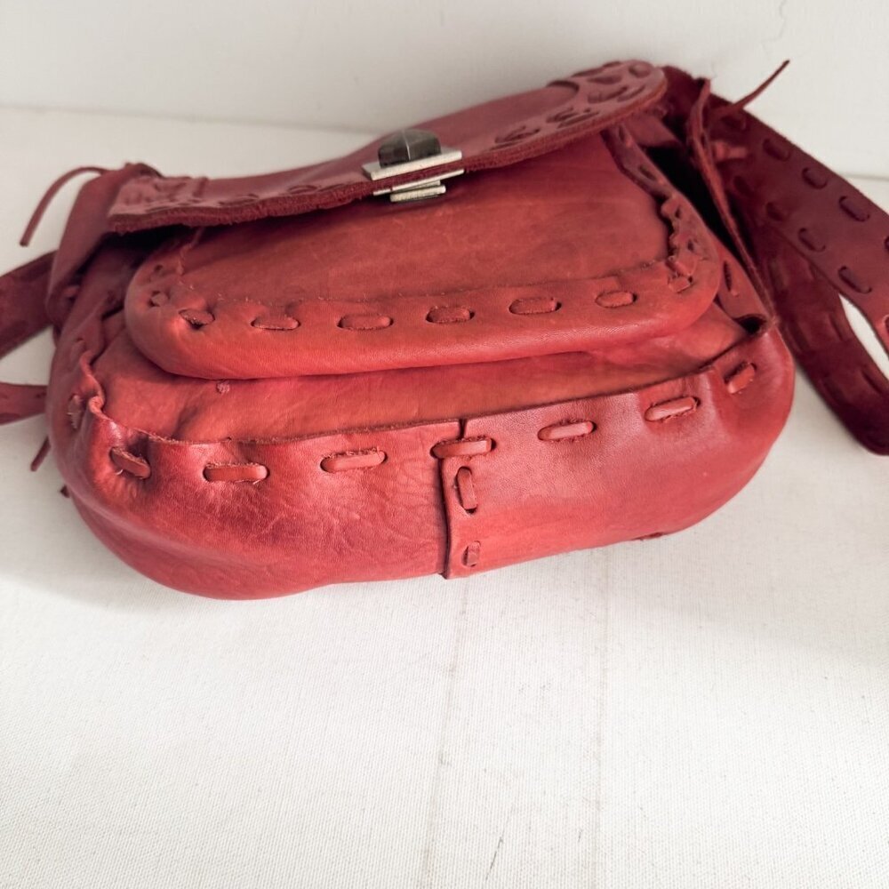 Vintage Zara Leather Whipstitch Boho Oval Saddle bag - Picture 8 of 11